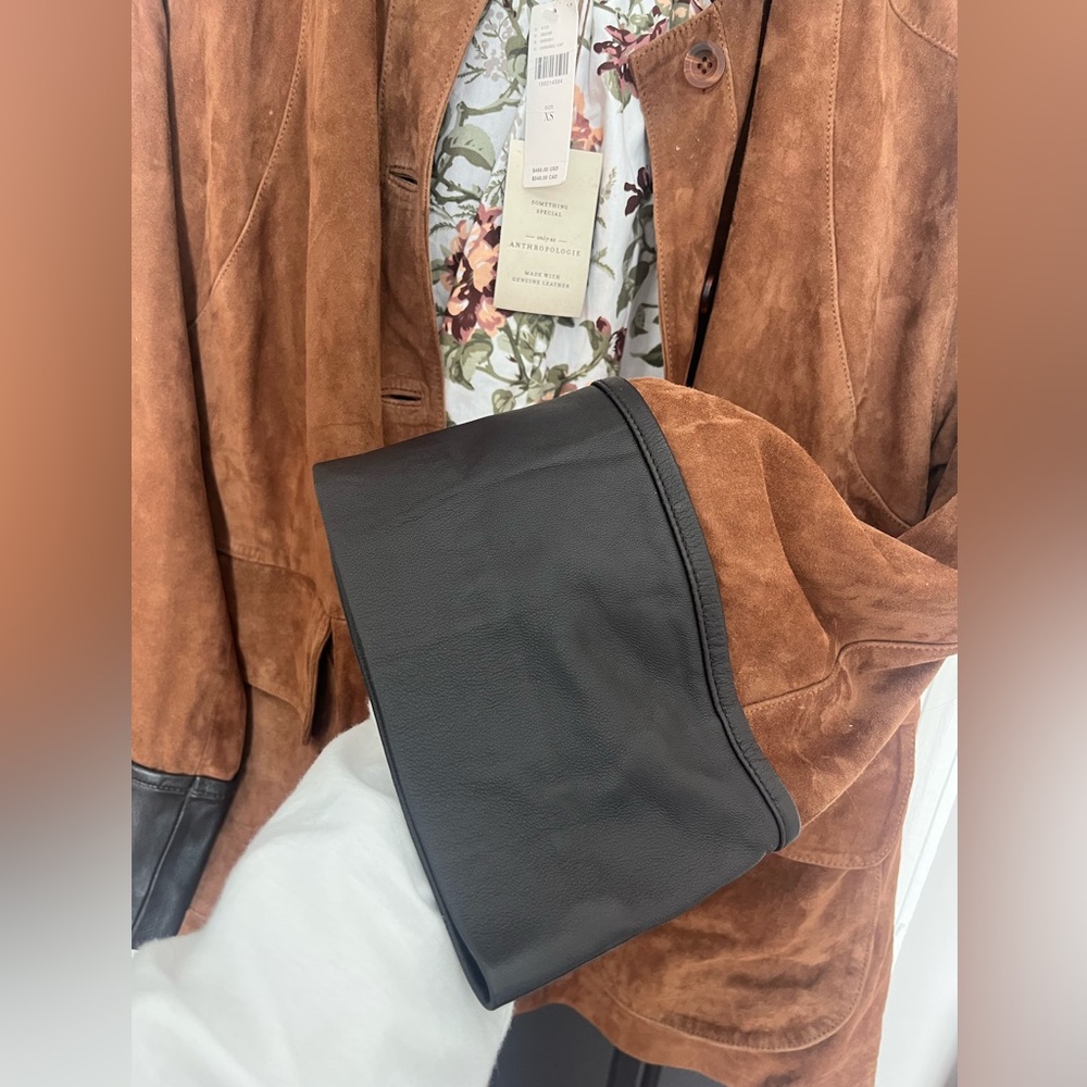 NWT #Anthropologie Retail$498 Brown Suede Women's Coat with leather cuff. Sz xs - Picture 12 of 12